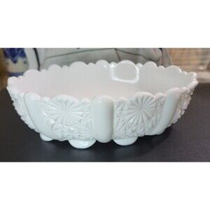 VTG FENTON WHITE OVAL DAISY & BUTTON SCALLOPED RIM RELISH CANDY DISH BOWL 8 "